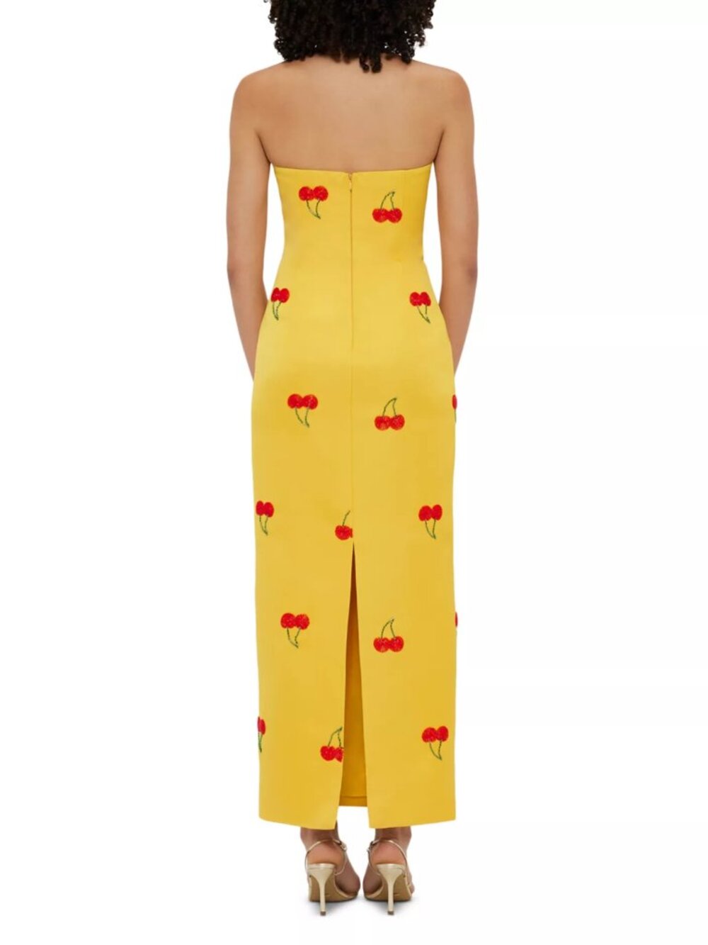 895$ LEO LIN Rayna Embellished Bustier Cherry Maxi Dress Size 10 US/14 AU Yellow - Picture 3 of 4